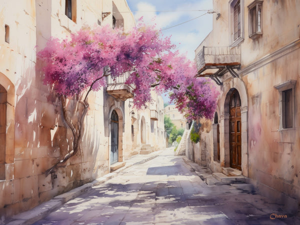 Pink Old City Watercolor Print